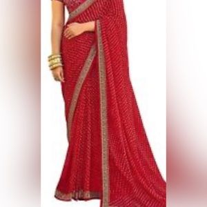 NEW Red with black border stars design on saree